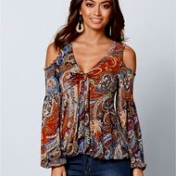Venus Tops - Venus Cold Shoulder Paisley Top